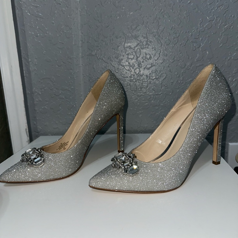 Women's Silver Glitter Heels - Picture 2 of 5